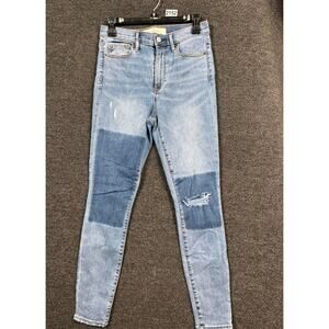 Gap True Skinny Jeans Womens 27R Blue Super High Rise Denim Patchwork Distressed